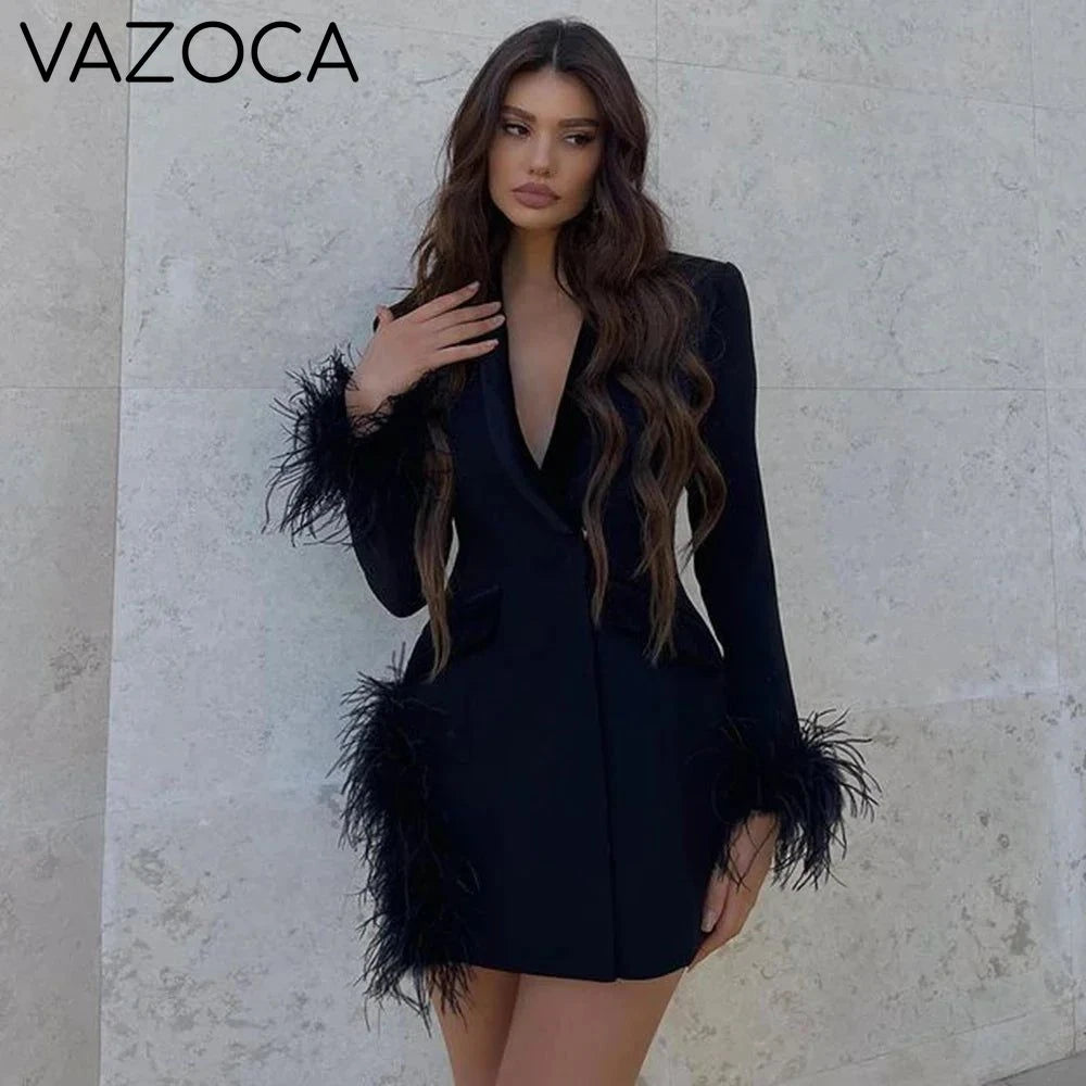Skylar Feather Bandage Mini Dress black