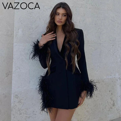 Skylar Feather Bandage Mini Dress black