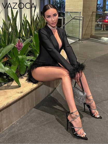 Skylar Feather Bandage Mini Dress