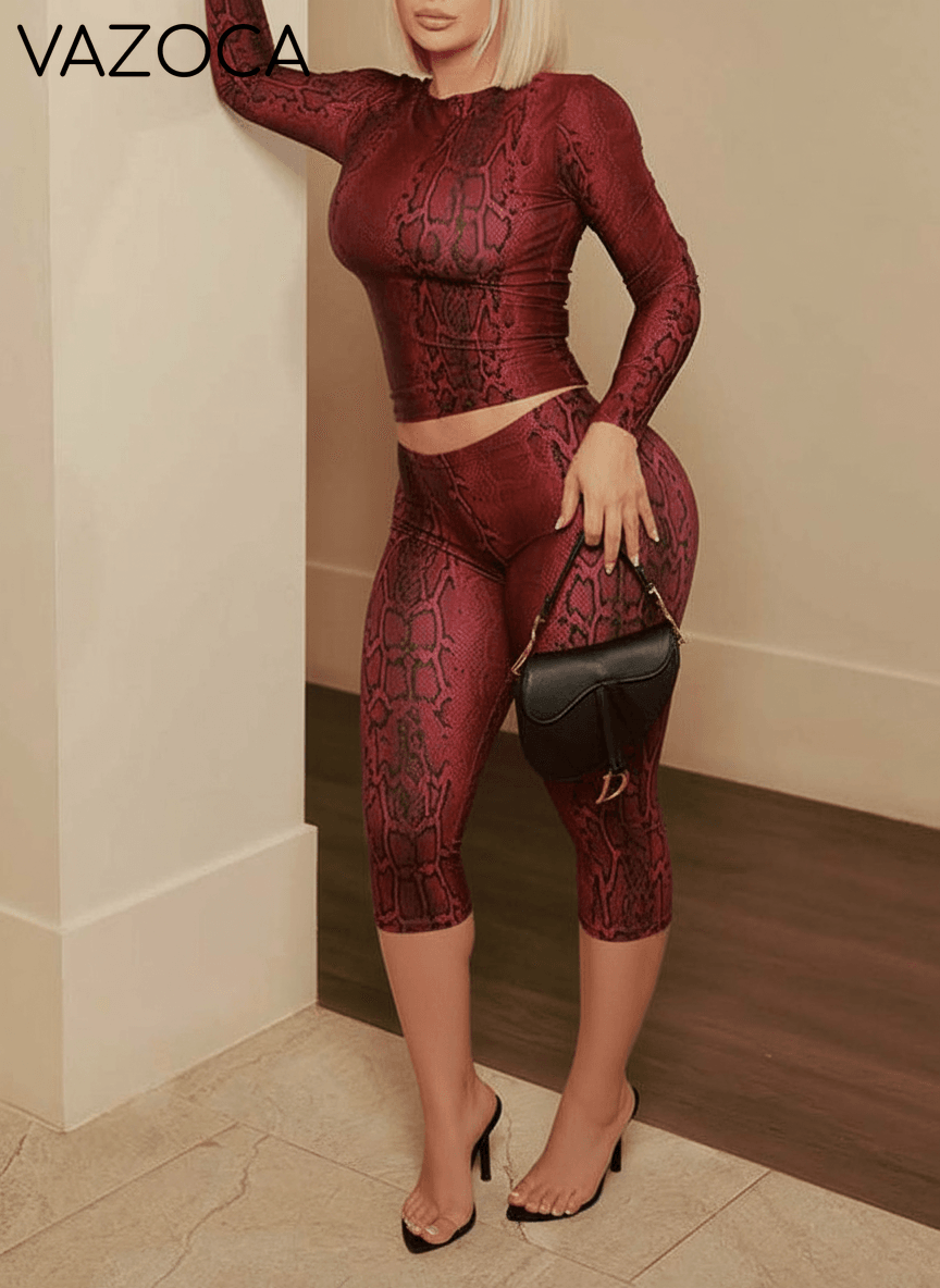 Snake-Print Top & Capri Pants Set