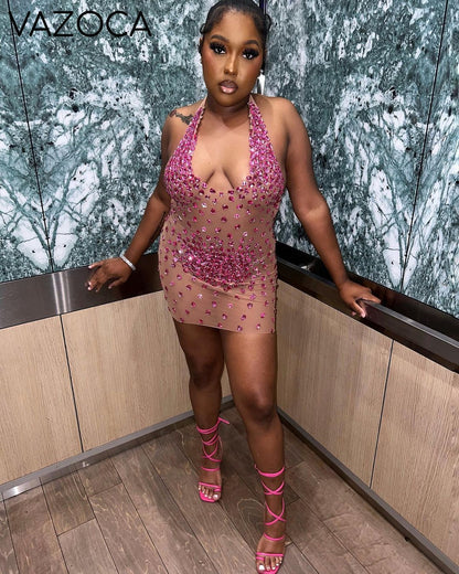 Sparkly Rhinestone Mesh Dress