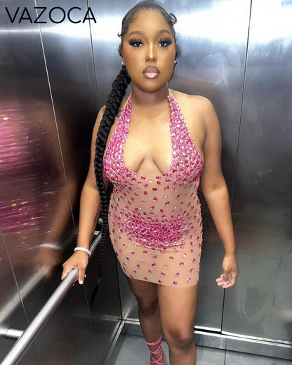 Sparkly Rhinestone Mesh Dress