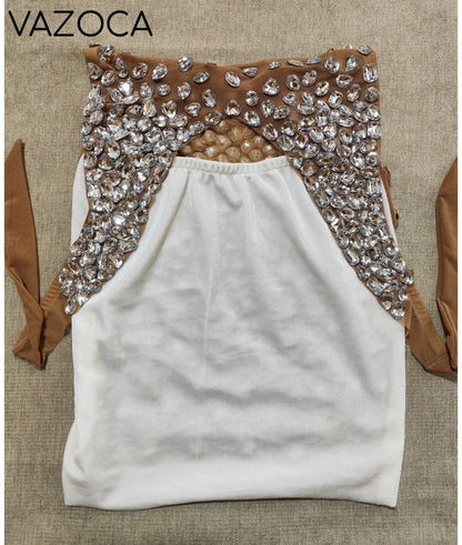 Sparkly Rhinestone Mesh Dress White