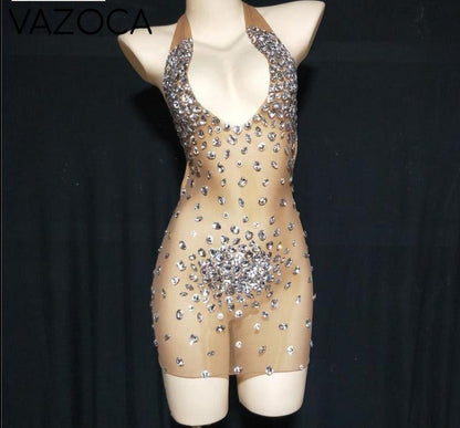 Sparkly Rhinestone Mesh Dress Silver