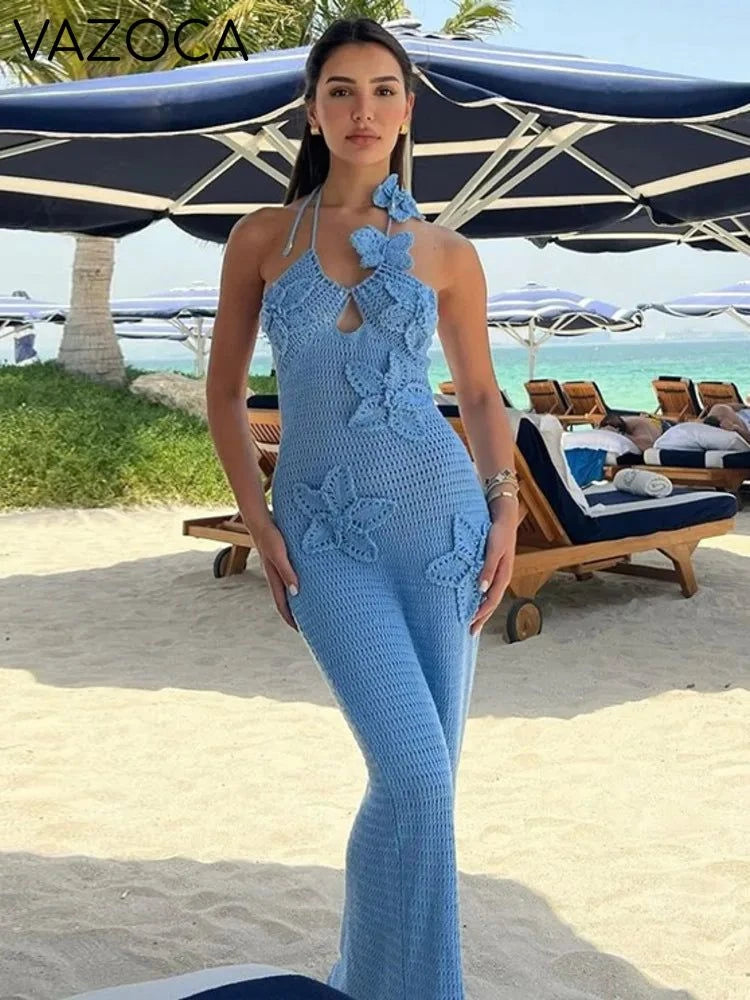 Speechless Floral Crochet Maxi Dress Blue