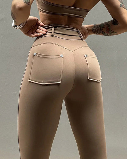 Sports Tights With Detachable Belt Leggings Tan