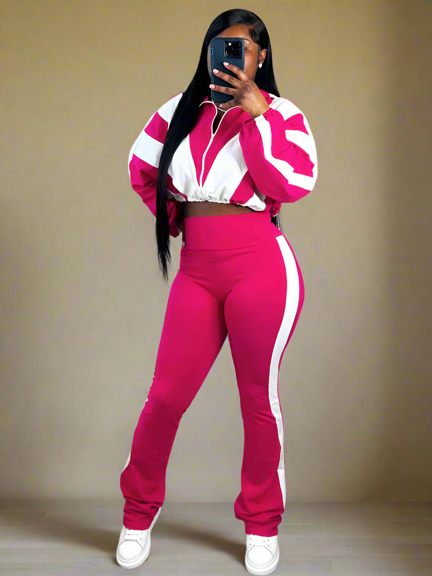 Sporty Contrast Jacket & Leggings Set