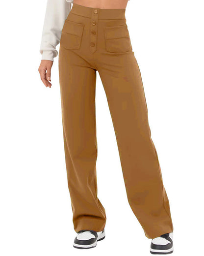 Stretch Straight Pants With High-Waisted 4-buttons Peru