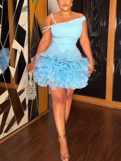 Pearl One-Shoulder Ruffle Dress