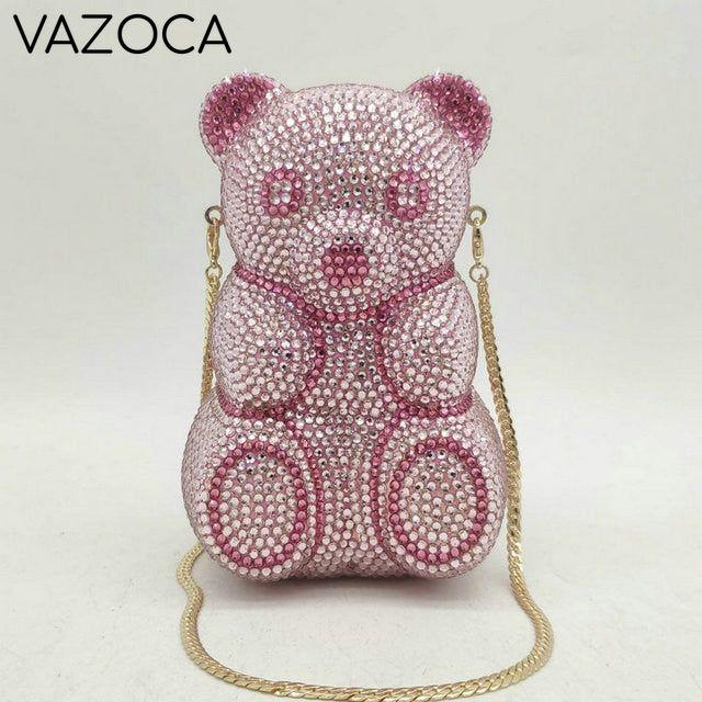 Teddy Bear Crystal Clutch Handbag