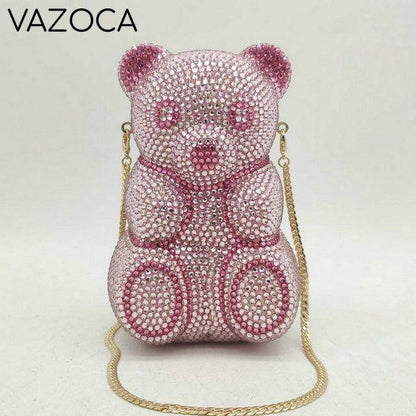 Teddy Bear Crystal Clutch Handbag