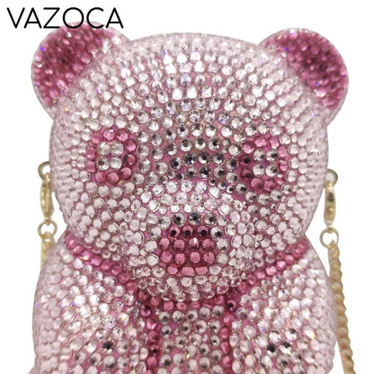 Teddy Bear Crystal Clutch Handbag