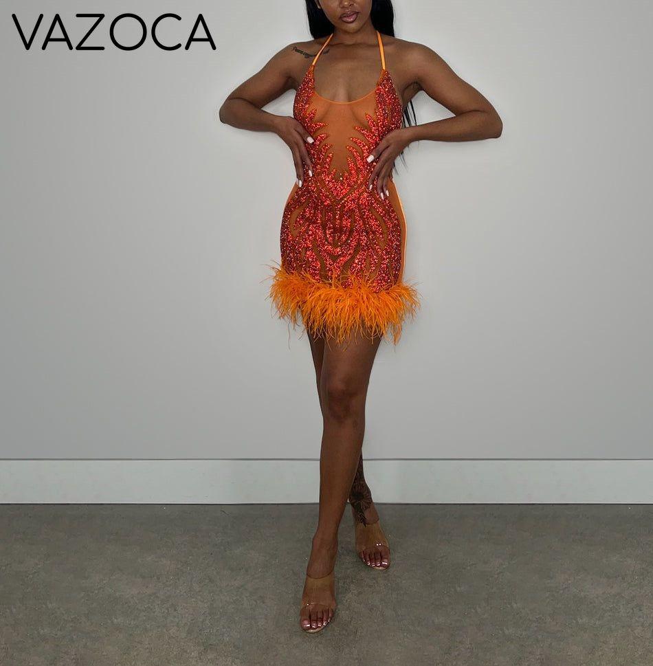 The One Crystal Feather Mini Dress Pink 2