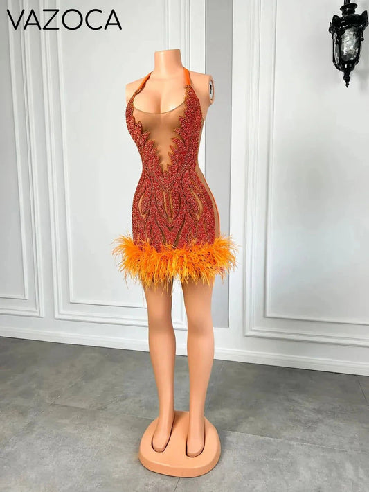 The One Crystal Feather Mini Dress
