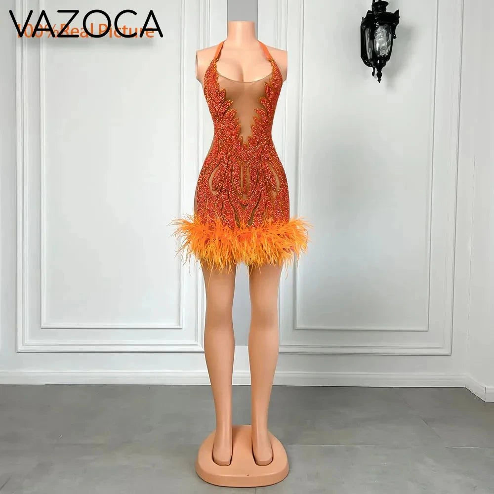The One Crystal Feather Mini Dress