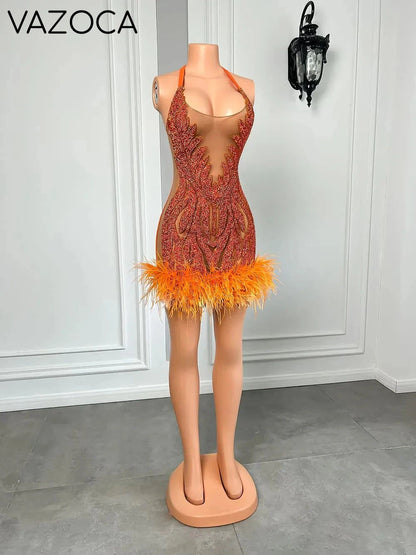 The One Crystal Feather Mini Dress
