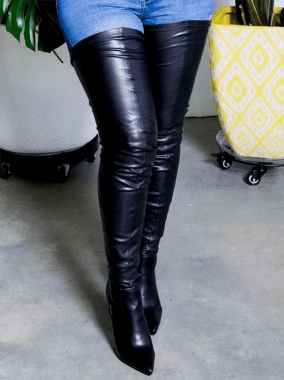 PU Leather Stretch Over The Knee Boots