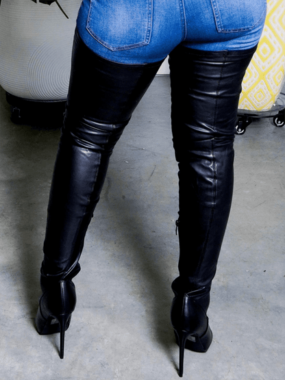 PU Leather Stretch Over The Knee Boots