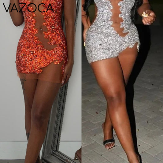 Unique Rhinestone Mini Dress