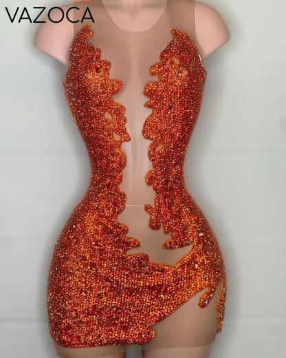 Unique Rhinestone Mini Dress