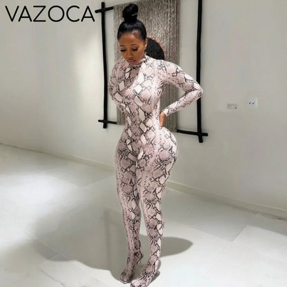 Snake Print Mock Neck Jumpsuit