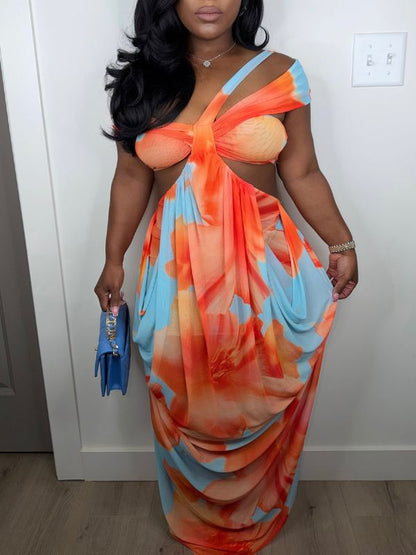 Printed Off-Shoulder Cutout Dress