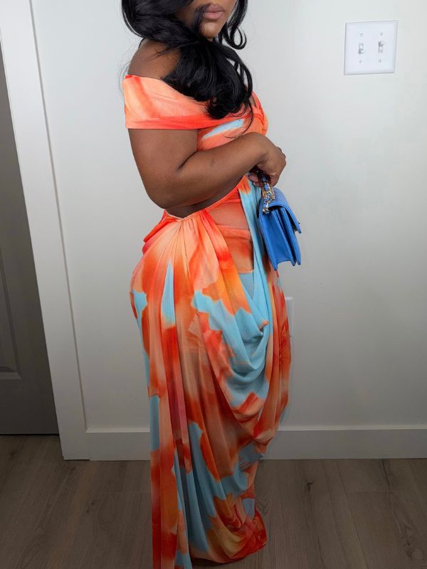 Printed Off-Shoulder Cutout Dress