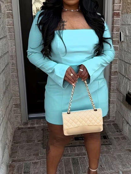 Plus Size Elegant Fake Pocket Dress