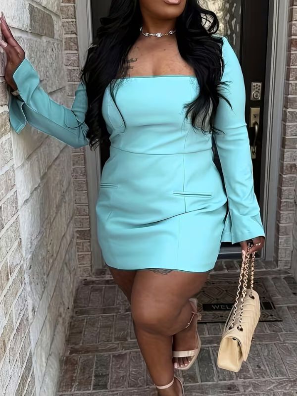 Plus Size Elegant Fake Pocket Dress