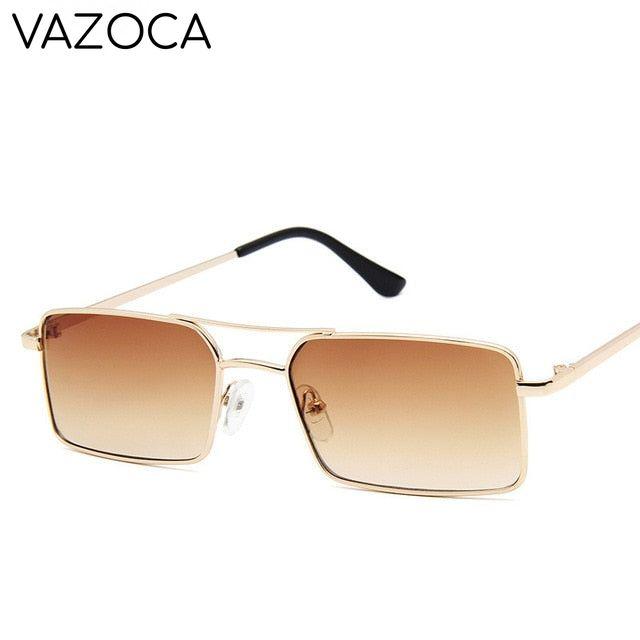 Vintage Narrow Rectangle Sunglasses Gold Tea