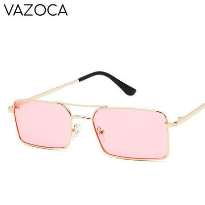 Vintage Narrow Rectangle Sunglasses Gold Pink