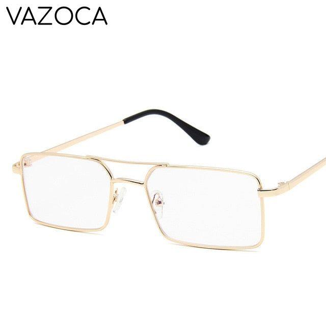 Vintage Narrow Rectangle Sunglasses Gold Clear