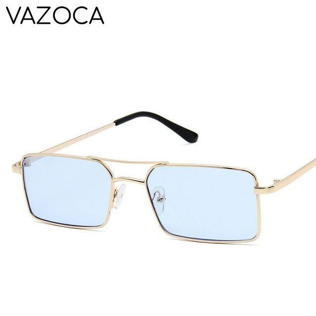 Vintage Narrow Rectangle Sunglasses Gold Blue