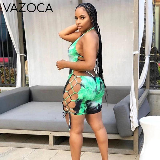 Hollow Tie Dye Sexy Romper
