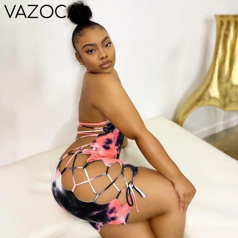 Hollow Tie Dye Sexy Romper