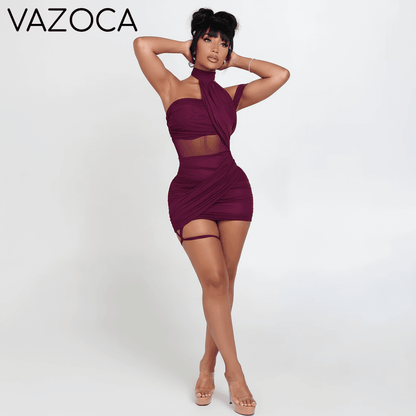 Mesh Wrap Halter Mini Dress