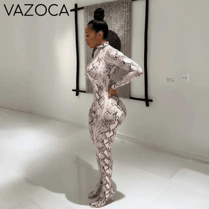 Snake Print Mock Neck Jumpsuit