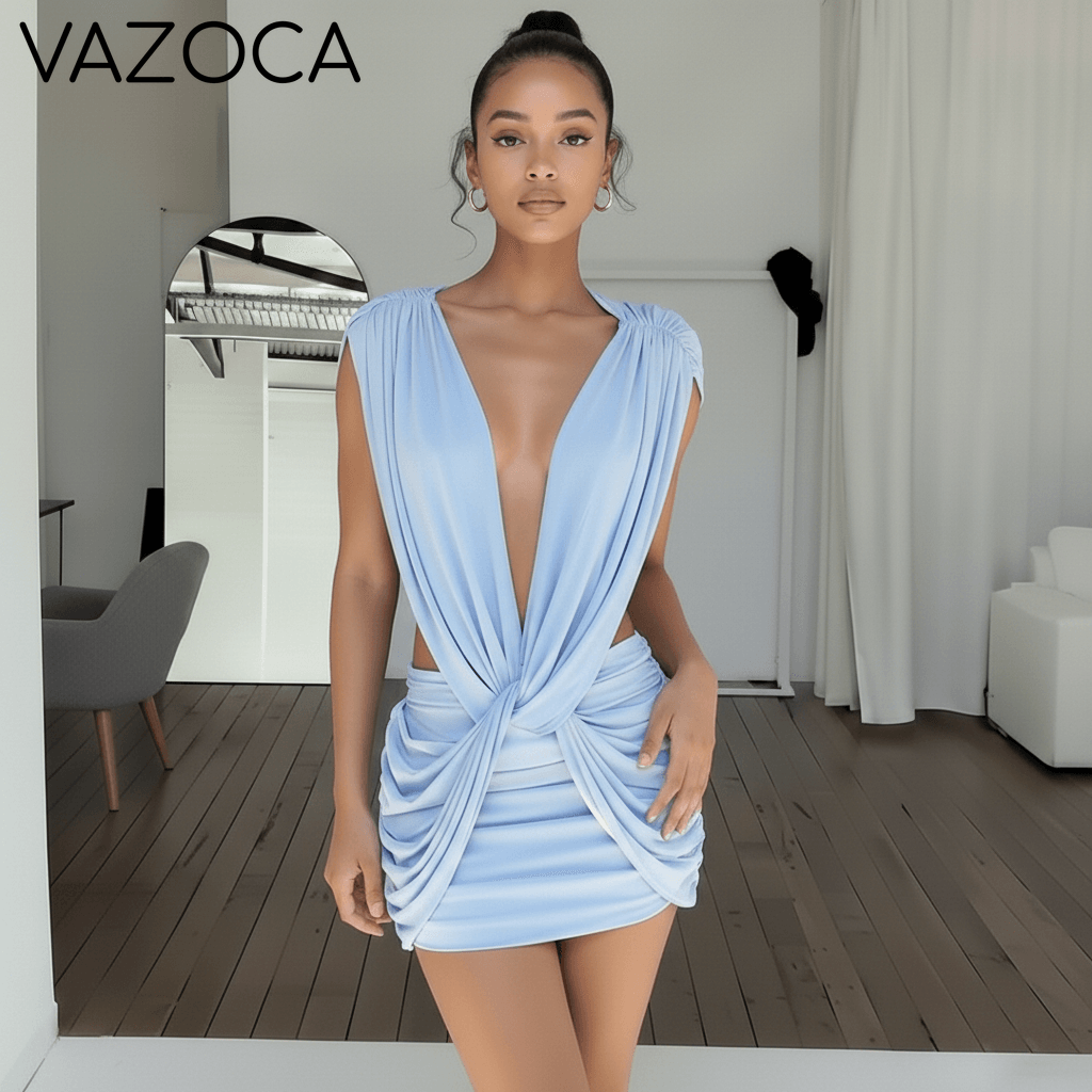 Drape Plunge Knot Mini Dress