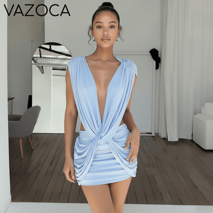 Drape Plunge Knot Mini Dress
