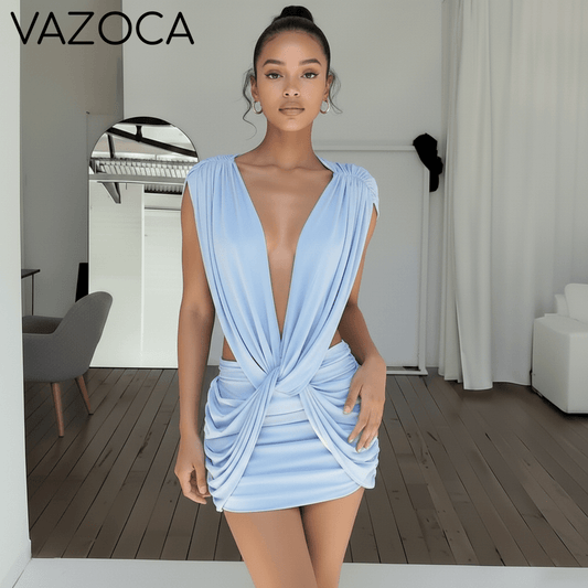 Drape Plunge Knot Mini Dress