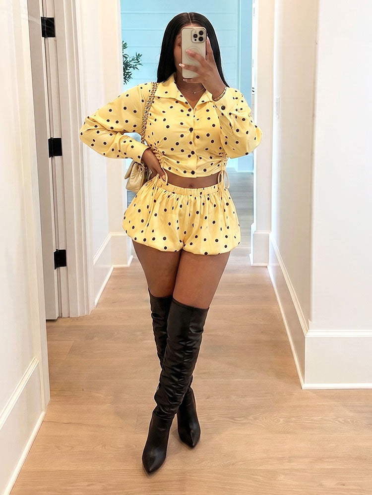 Polka Dot Crop Shirt & Bubble Shorts Set
