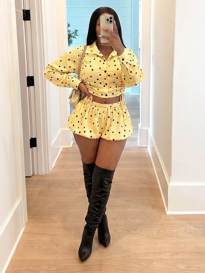 Polka Dot Crop Shirt & Bubble Shorts Set