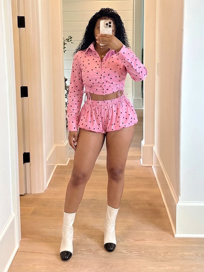 Polka Dot Crop Shirt & Bubble Shorts Set