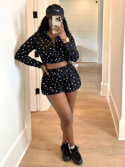 Polka Dot Crop Shirt & Bubble Shorts Set