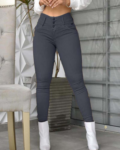 Women Casual High-Waisted Leggings Grey