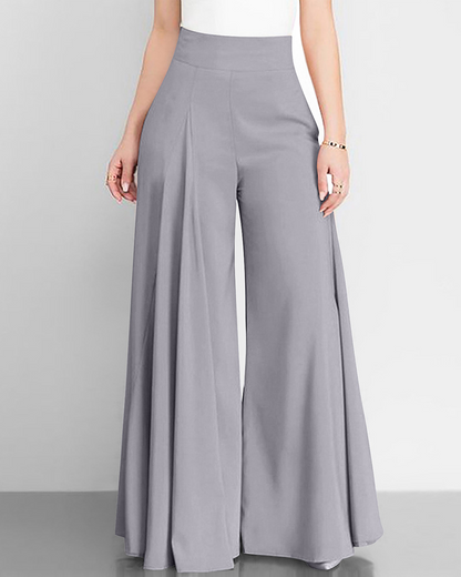 Women Solid Color High-Waisted Wide-Leg Pants LightGrey