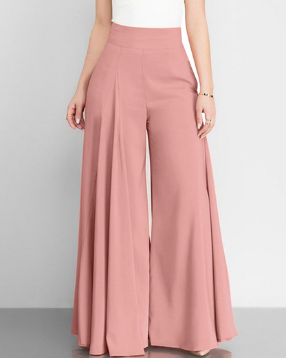 Women Solid Color High-Waisted Wide-Leg Pants Pink