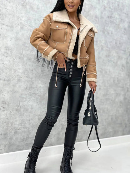 Leather Shearling Crop Jacket