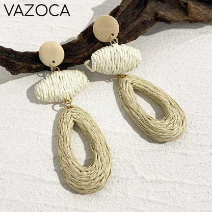 Woven Raffia Dangle Earrings