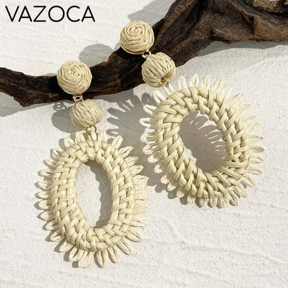 Woven Raffia Dangle Earrings
